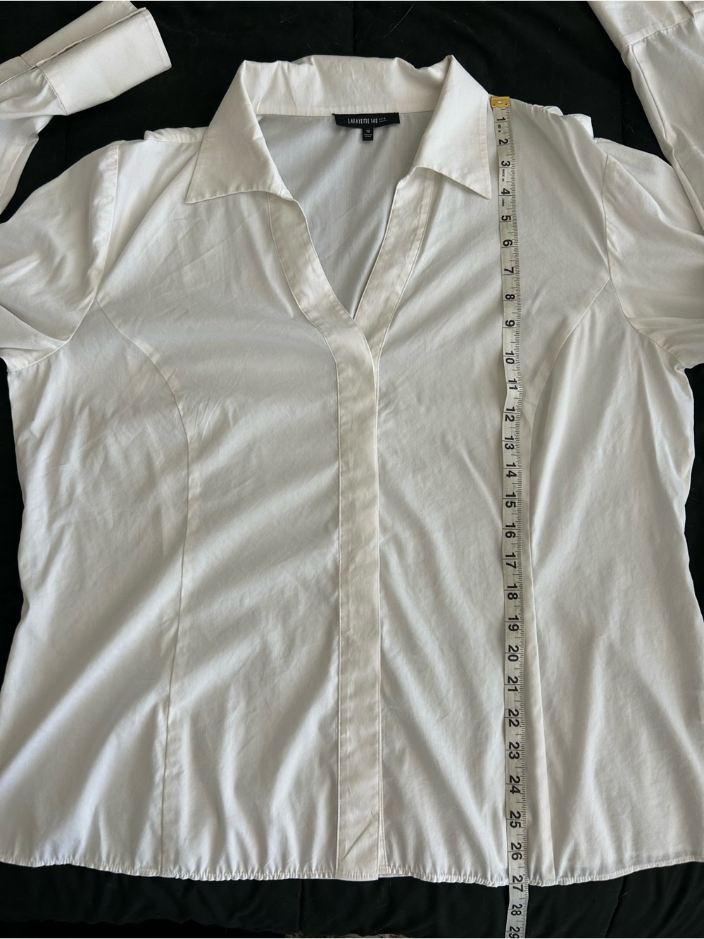 Lafayette 148 New York White V-Neck Collared Button-Front Blouse - Picture 13 of 15